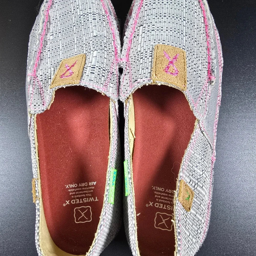 Twisted X WCL0012 Moccasins Womens 7.5 Grey Pink Ribbon ecoTWX Slip On Loafers - Picture 8 of 12